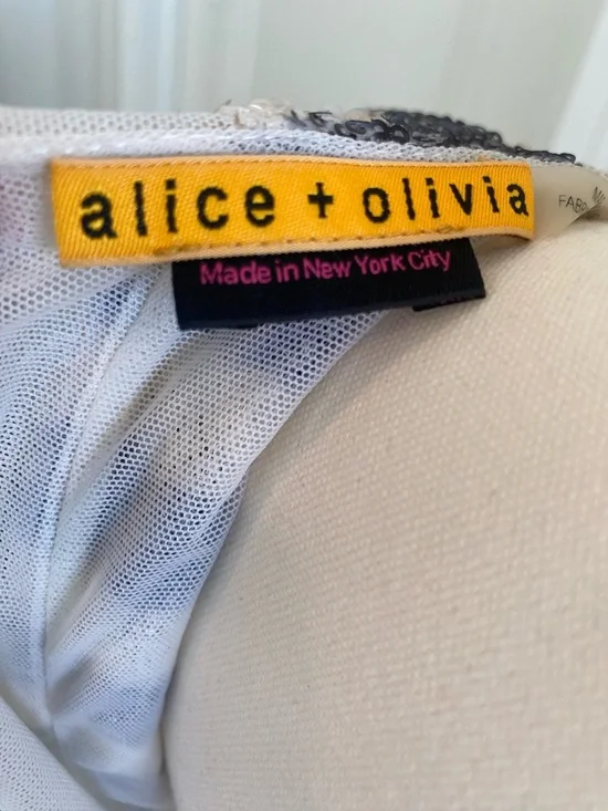 Alice + Olivia Navy & White Sequin Midi Dress NWT Size 6 Party Cocktail Wedding - Picture 3 of 11